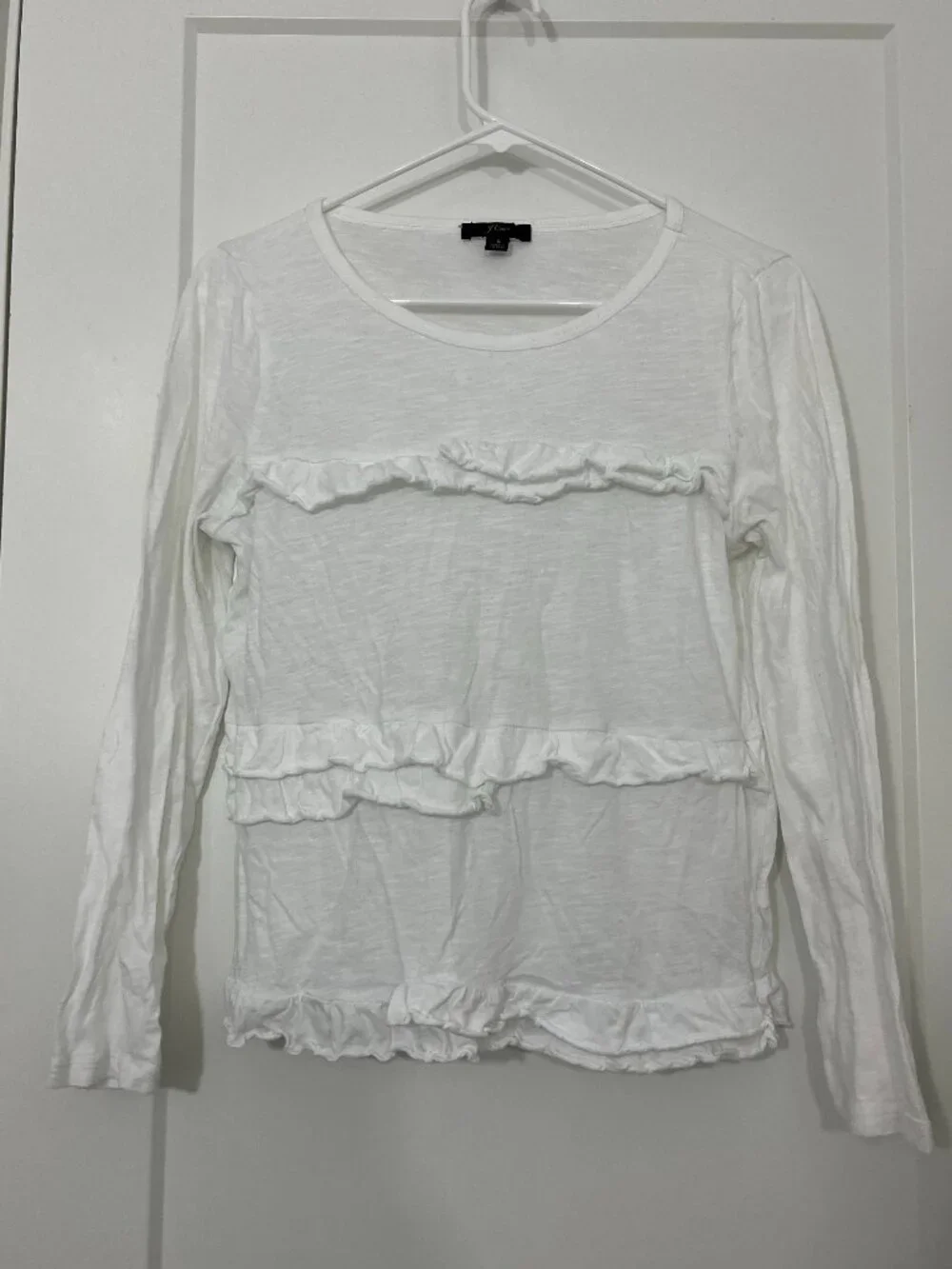 J.Crew Size Small White Ruffle Long Sleeve Top